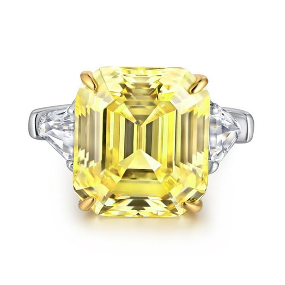 8 Carat Bridal Wedding Bands Emerald Cut Engagement Ring for Women 925 Sterling Silver CZ Simulated Yellow Diamond Ring Anniversary Promise Rings for Her