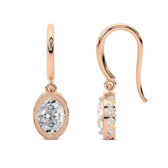 8 Carat IGI Certified Oval Shape Lab Grown Diamond Earrings | 18K Rose Gold | Bella Vintage Dangling Lab Diamond Earrings | Prong Setting | FG-VS Quality Friendly Diamonds
