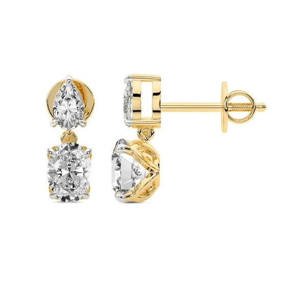 8 Carat IGI Certified Oval Shape Lab Grown Diamond Earrings | 18K in Yellow Gold | Seraphic Teardrop Dangling Lab Diamond Earrings | Prong Setting | FG-VS1-VS2 Quality Friendly Diamonds