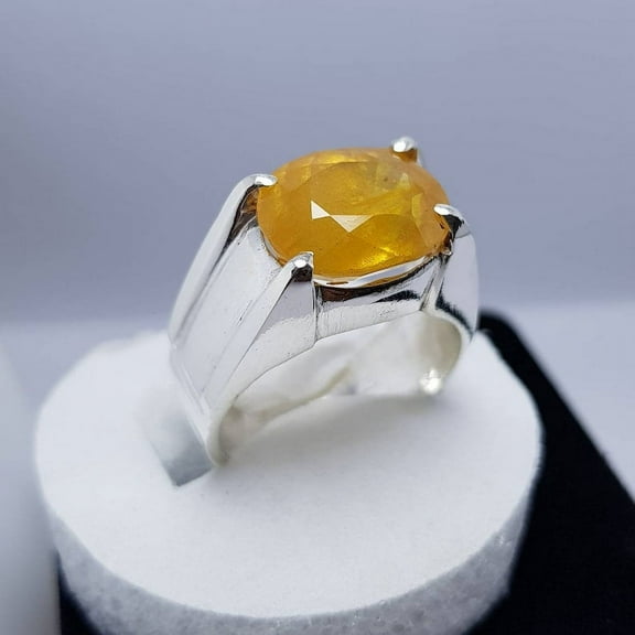 8 Carat Semi Transparent Dark Yellow sapphire Pukhraj Yellow Sapphire Gemstone Men's Shia Rings