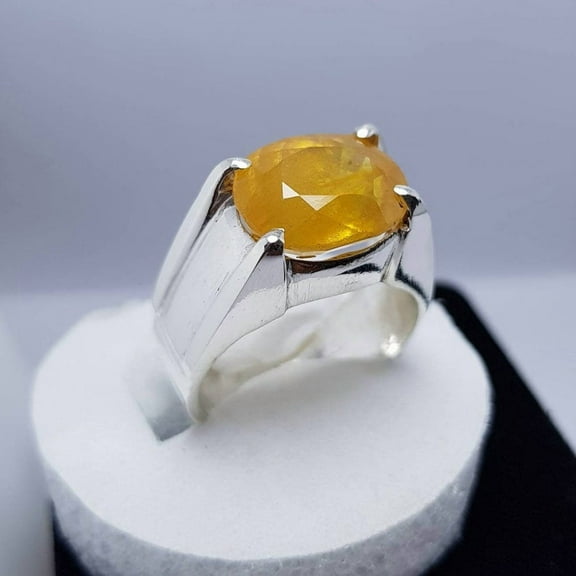 8 Carat Semi Transparent Dark Yellow sapphire Pukhraj Yellow Sapphire Gemstone Men's Shia Rings