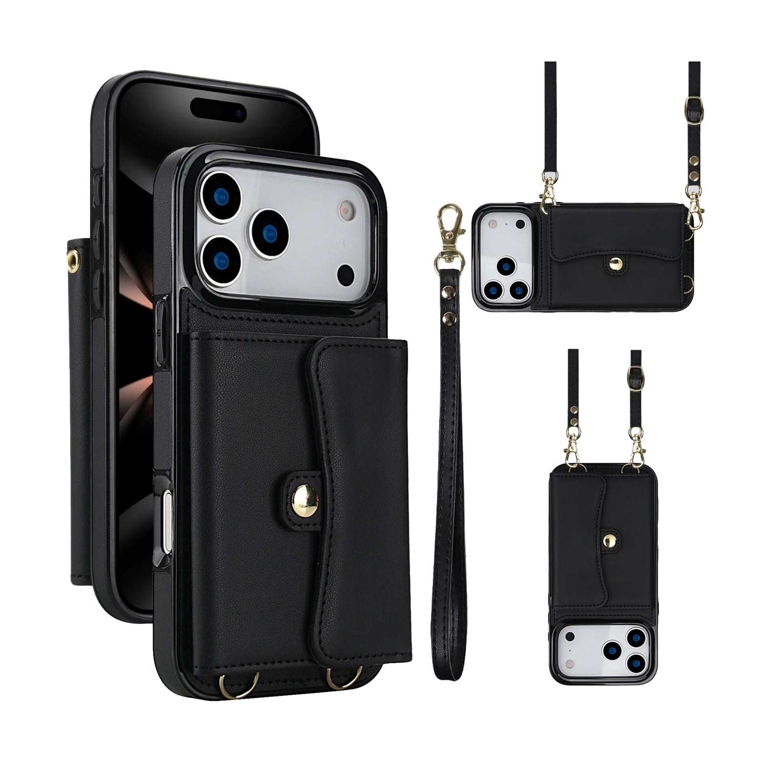 8 Card Crossbody Strap Case for iPhone 17 Pro - Black