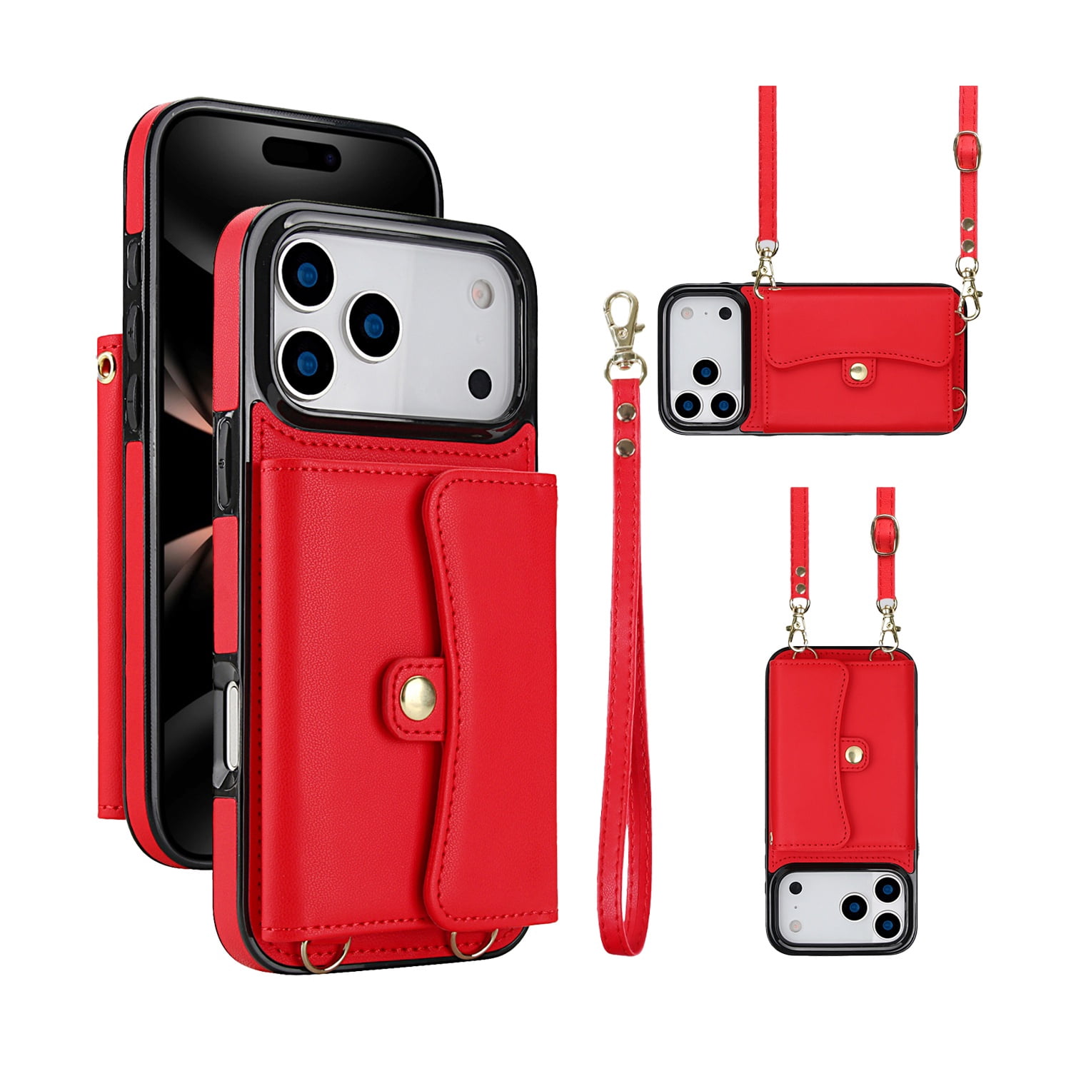 8-Card Holder Case with Crossbody Strap for iPhone 17 Pro - Red