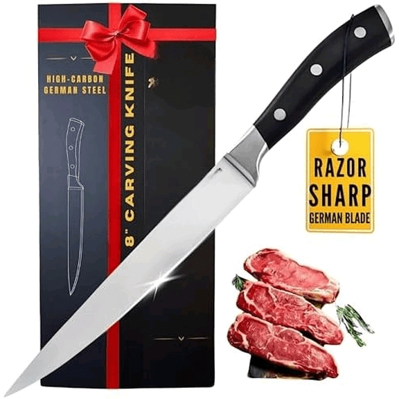 8" Carving Knife for Meat Butcher Knife, Razor Sharp German Steel Slicing Knife with Ergonomic Handle for Turkey, Ham, Fruits, and Meat Cutting$$Home Decor, Kitchen, & Other