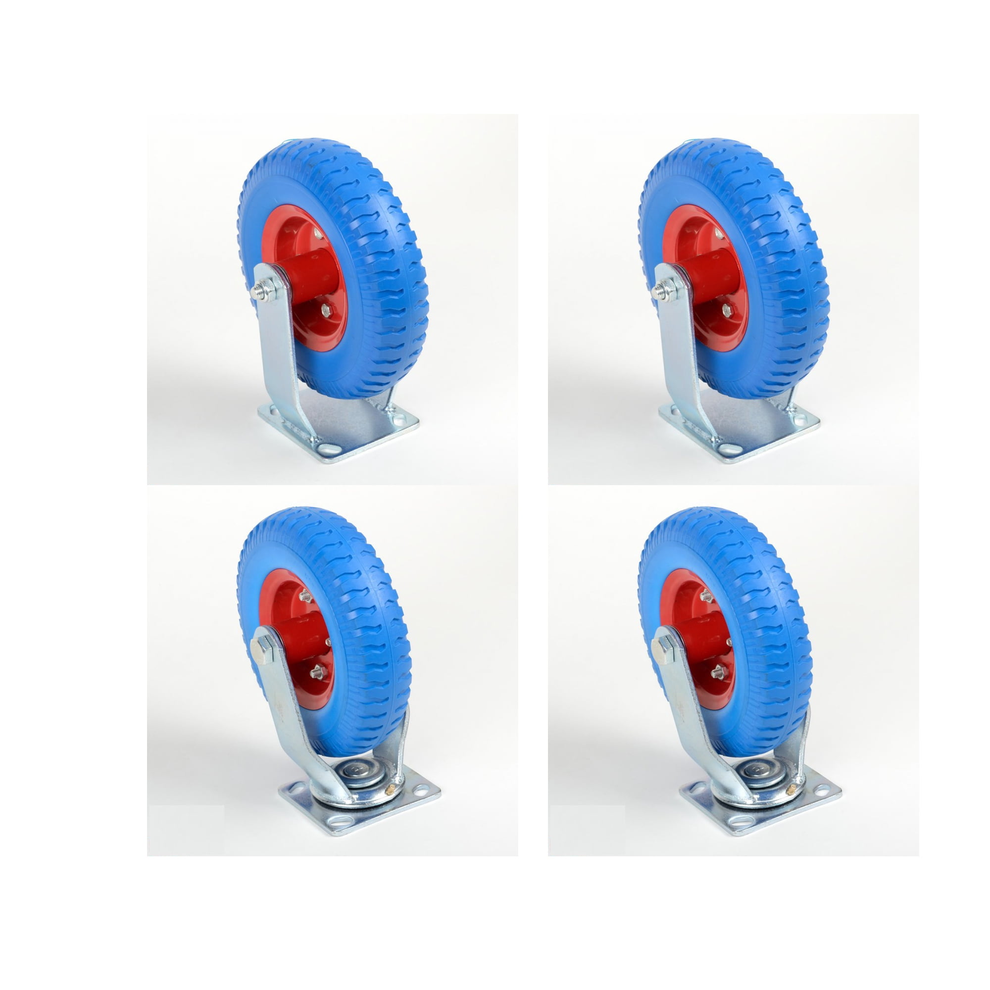 8" Caster Wheels Heavy Duty Set of 4, Universal Mount, Swivel & Fixed, Blue