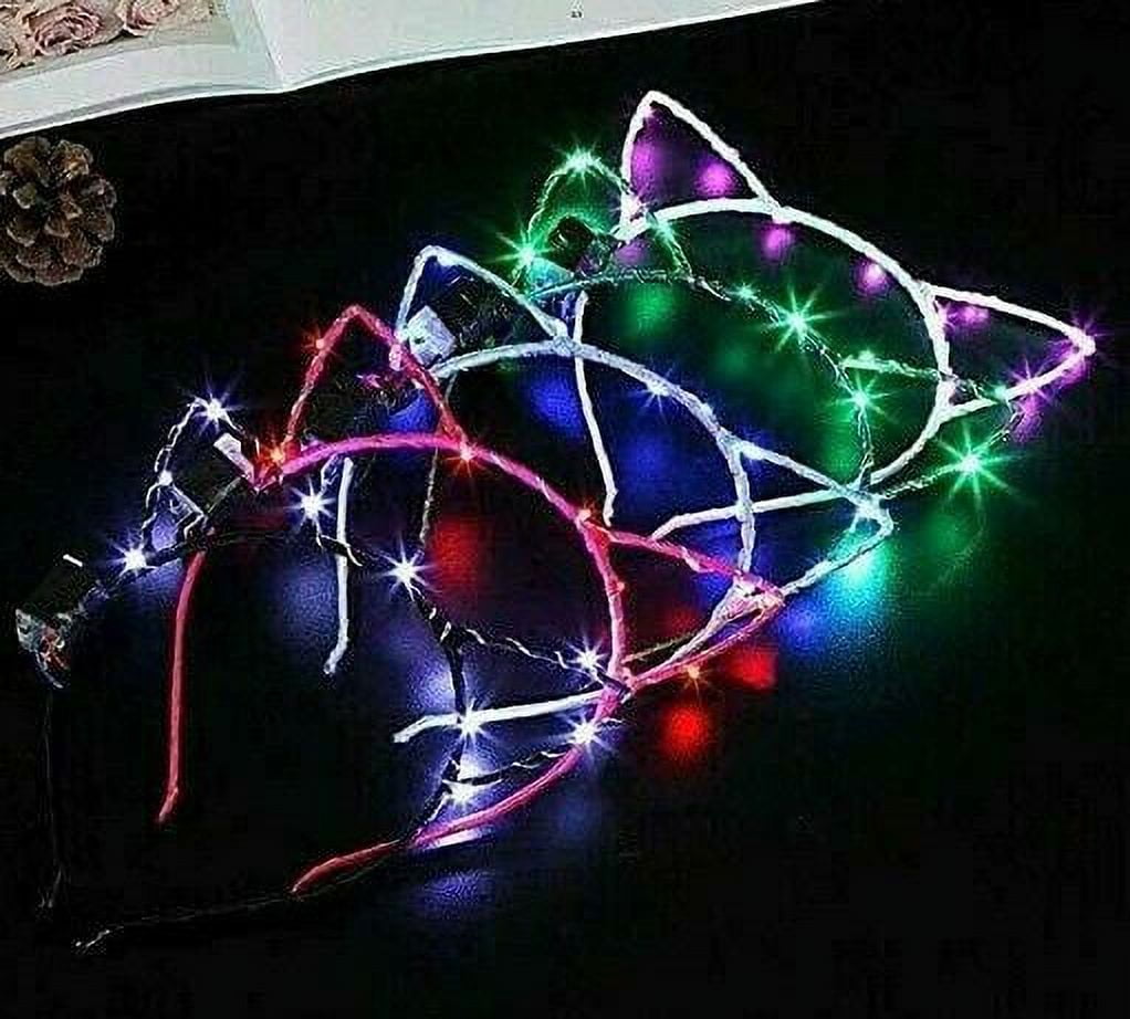 8 Cat Ear Light Up Flashing Headband Cat LED Glow Hairbands Glow in The