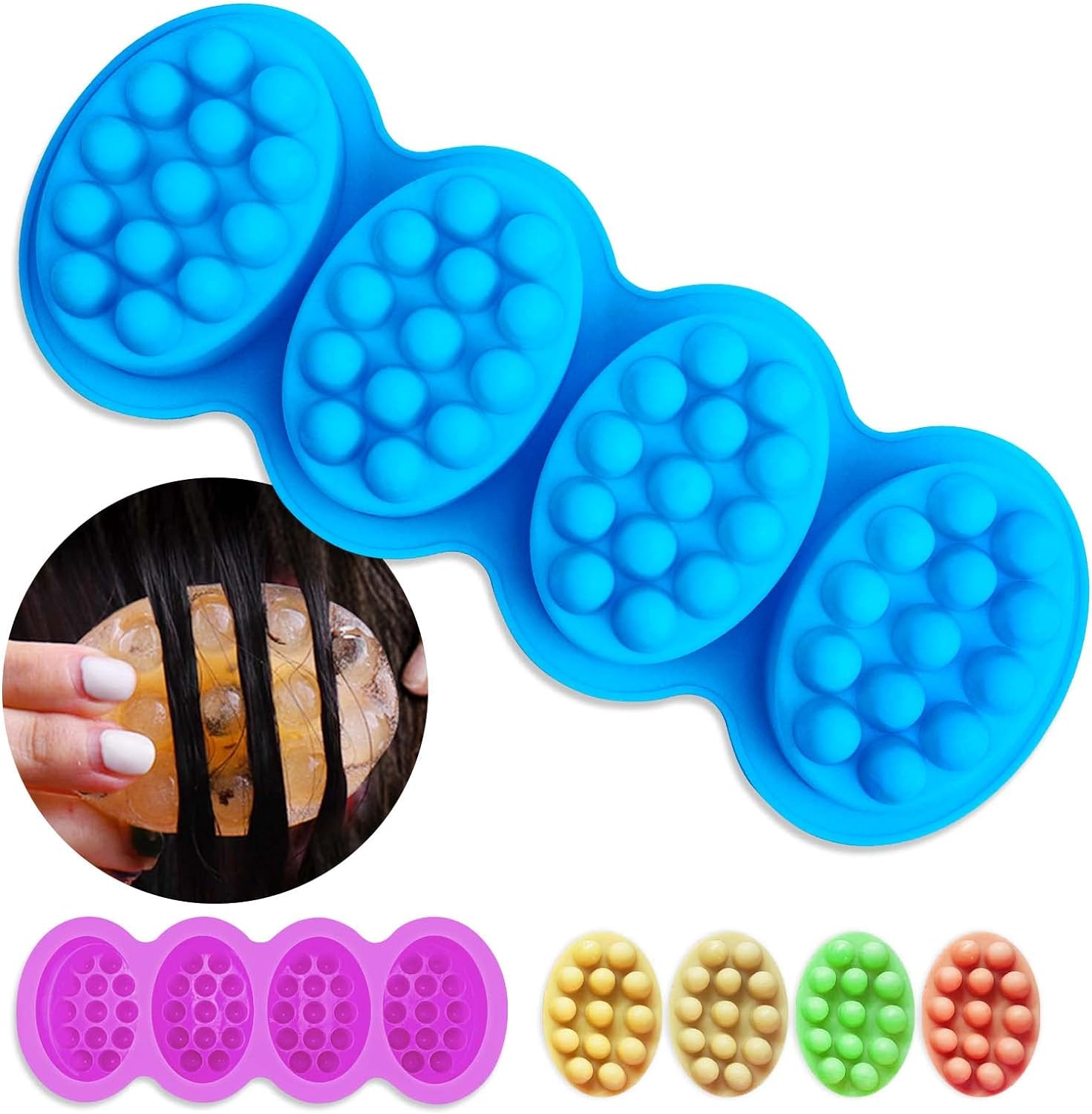8 Cavities Massage Bar Soap Molds Silicone, Handmade Hair Comb/Brush/Shampoo Ice Mold for Hair