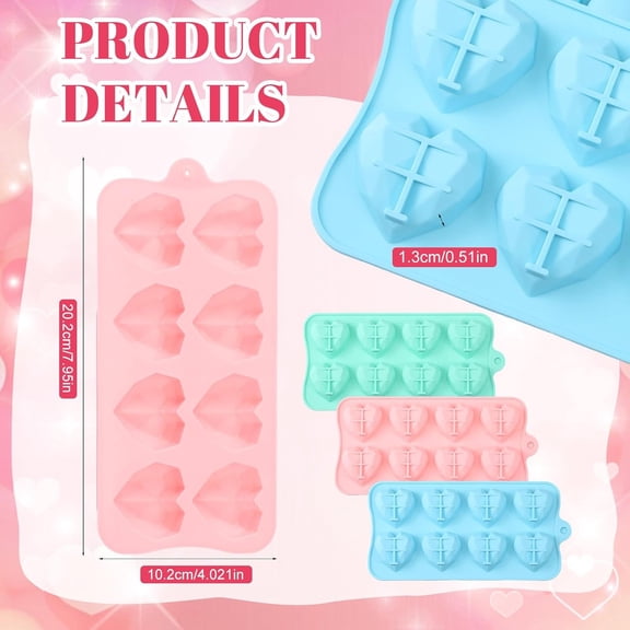 8-Cavity Diamond & Heart Silicone Mold for Chocolate, Malachite Green Daily pastry shaping making,Biscuit molds,Stainless steel