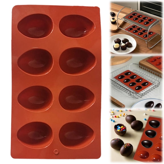 8-Cavity Easter Egg Silicone Baking MoldEgg Shaped Chocolate Mold for Candy,Cake Decorating,Ice Cubes,Non-Stick Flexible Silicone,Easter Baking Supplies,9.8x5.7 Inches