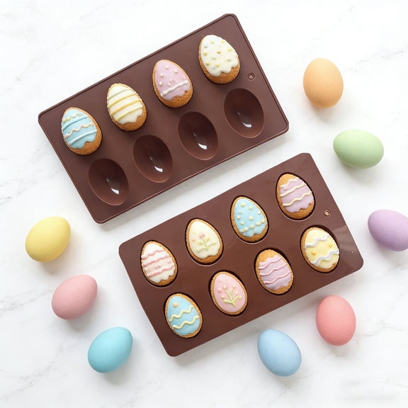 8-Cavity Easter Egg Silicone Mold - Food Grade Non-Stick Bakeware for Chocolate Candy Muffin Ice Mold - Reusable DIY Spring Baking Supply