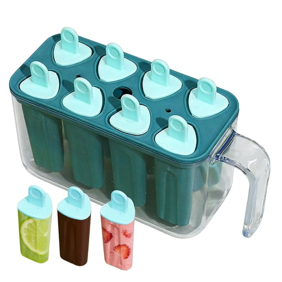 8-Cavity Ice Pop Mold Tray with Handle, Reusable Popsicle Maker with Sticks, Easy-Release Ice Cream Mold, Homemade Ice Pop Container, DIY Frozen Dessert Tray for Freezer Use, 5.11×2.55×3.94 in,Blue
