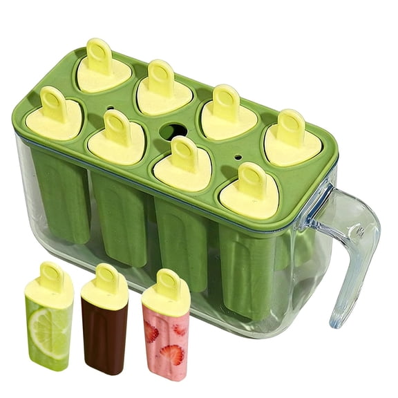 8-Cavity Ice Pop Mold Tray with Handle, Reusable Popsicle Maker with Sticks, Easy-Release Ice Cream Mold, Homemade Ice Pop Container, DIY Frozen Dessert Tray for Freezer Use, 5.11×2.55×3.94 in,Green