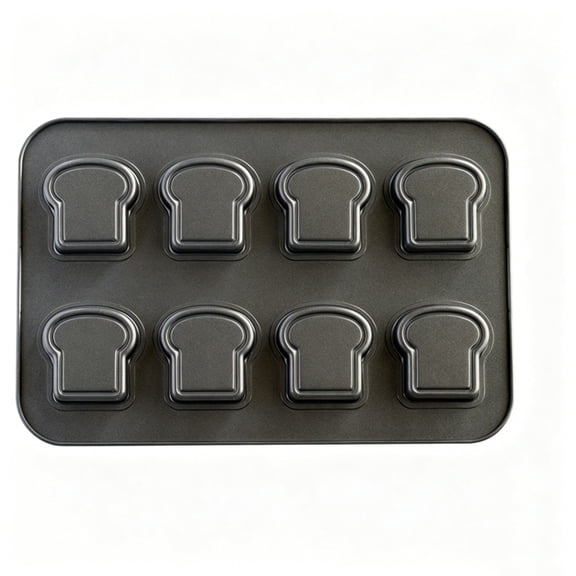 8-Cavity Mini Toast Shape Baking Pan, Non-Stick Carbon Steel Small Bread Muffin Mold for Oven Homemade Cake & Mini Loaf Baking