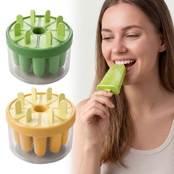 8-Cavity Popsicle Molds Set, Green & Orange DIY Ice Pop Maker, BPA-Free Silicone Ice Cream Mold with Storage Base