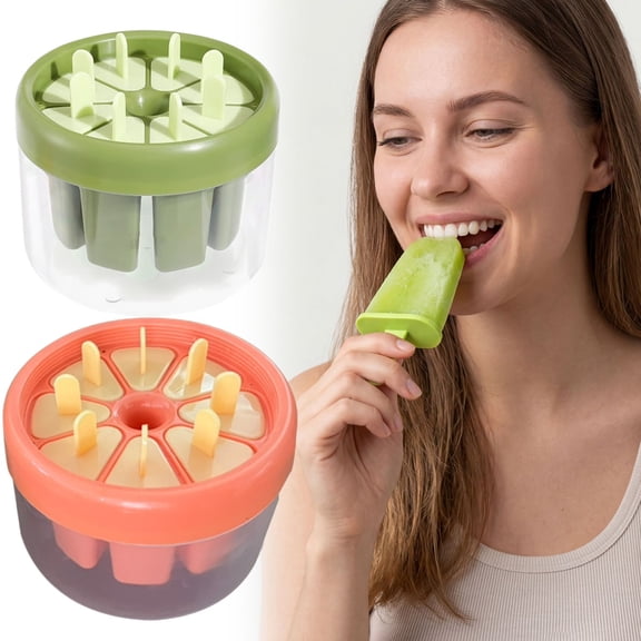 8-Cavity Popsicle Molds Set, Green & Orange DIY Ice Pop Maker, BPA-Free Silicone Ice Cream Mold with Storage Base