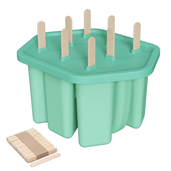 8 Cavity Silicone Molds Reusable Ice Pop Maker, Easy Release Frozen Treat Tray with Sticks, BPA Free Ice Cream Mold for DIY Juice Yogurt Fruit Pops Home Kitchen Use (C)