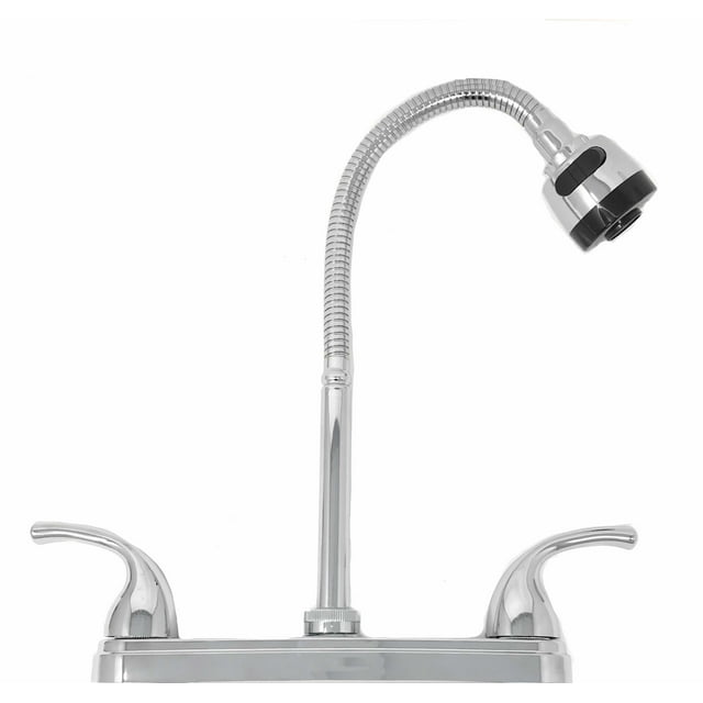 8" Center Set Two Handle Kitchen Chromed Plastic Faucet with Tall Flexible Spout for Kitchen RV