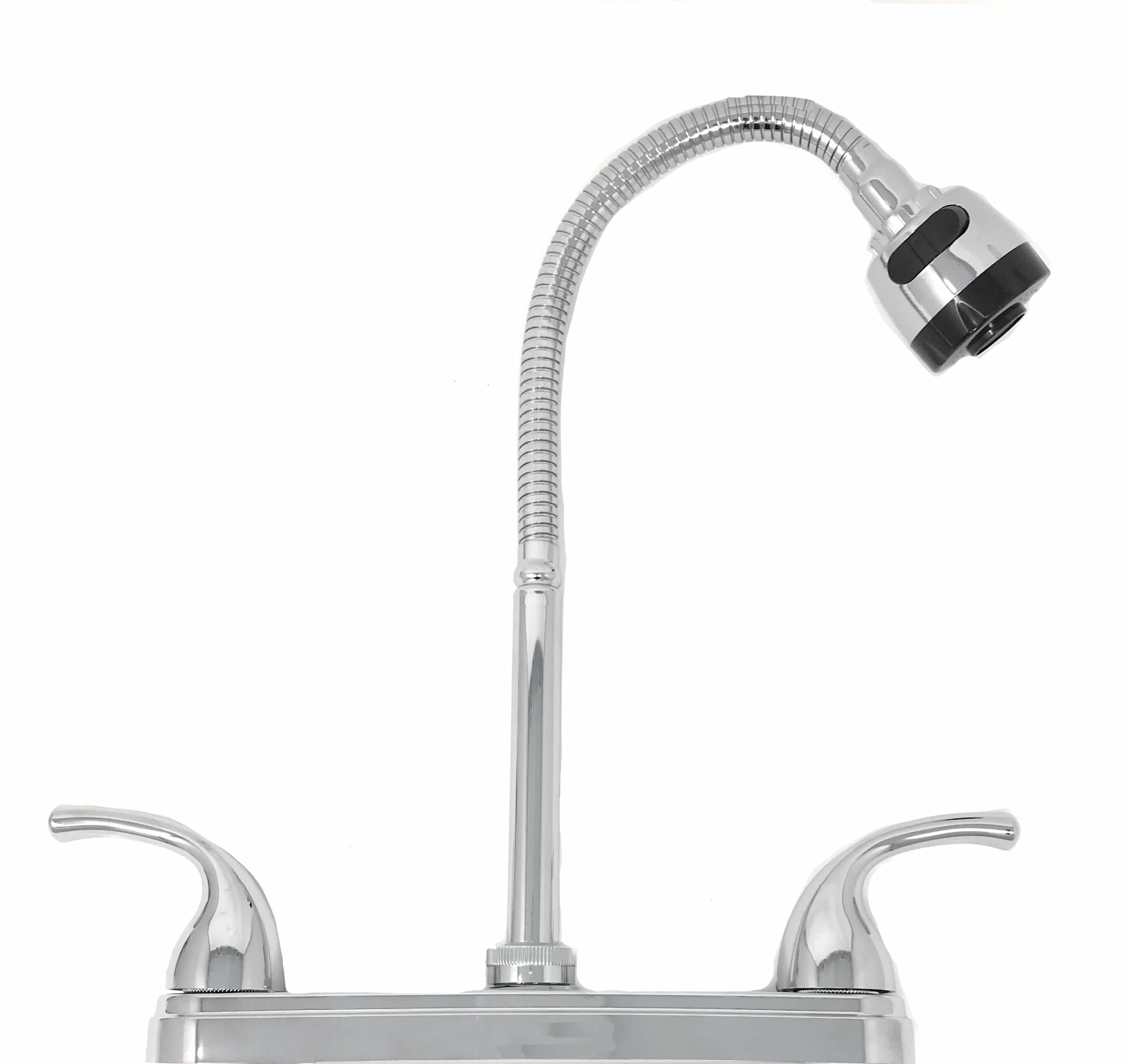 8" Center Set Two Handle Kitchen Chromed Plastic Faucet with Tall Flexible Spout for Kitchen RV Camper Motorhomes Office ADA