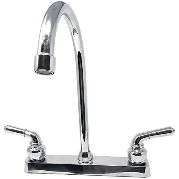 8 Center Set Two-Handle Kitchen Faucet [1113 PF] Chromed Surface Plastic (POM) Body Tall HI Rise Stainless Steel Spout NO Lead ADA Compliant Grifo Cocina
