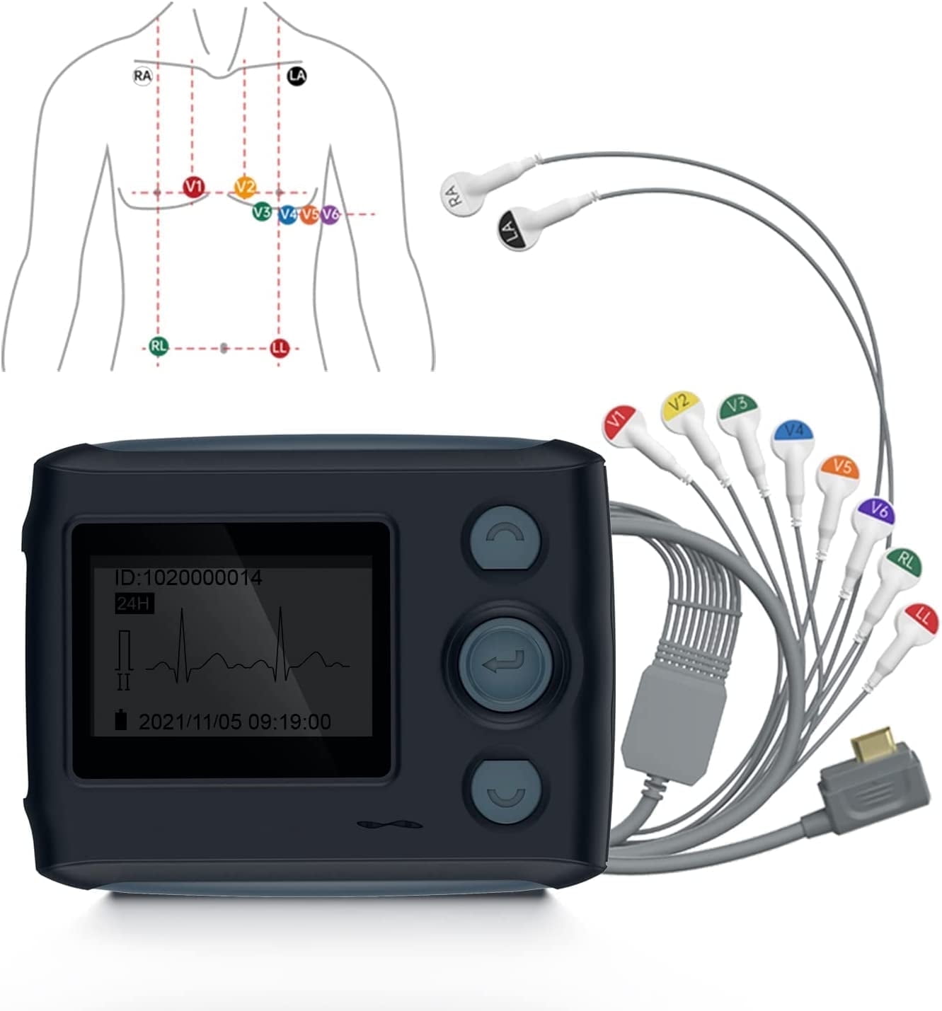 Portable Personal 12-Lead 8CH EKG Monitor, TH12 CE Certified 24Hr Heart ...