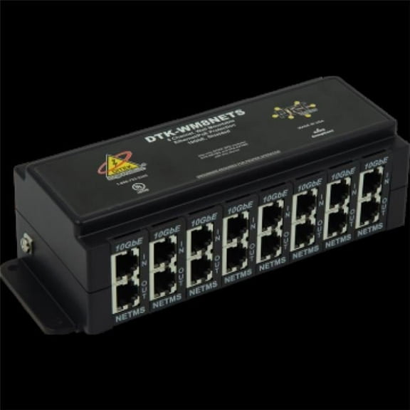 8 Channel 1U Shielded RJ45 in & Out 10Gbe Wall Mount PoE Ethernet Protector