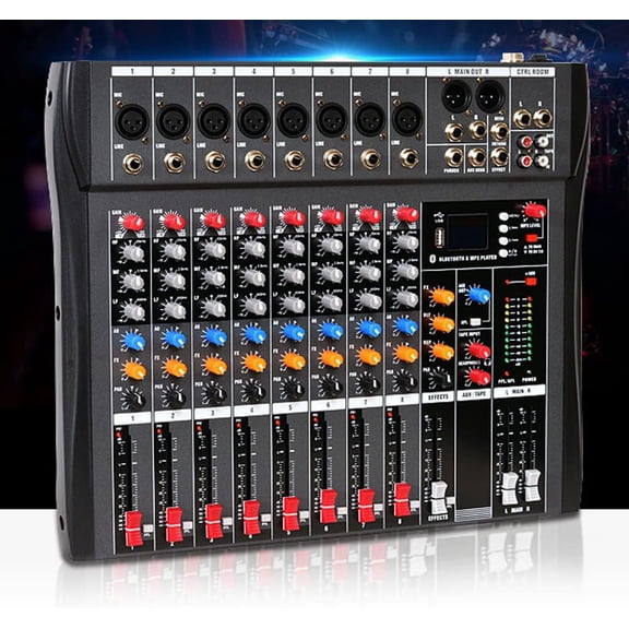 8 Channel Audio Mixer DJ Mixer, Professional Sound Board Mixing Console with Bluetooth USB Digital, Live Studio Audio Mixer 48V Phantom Power for Karaoke Streaming Recording