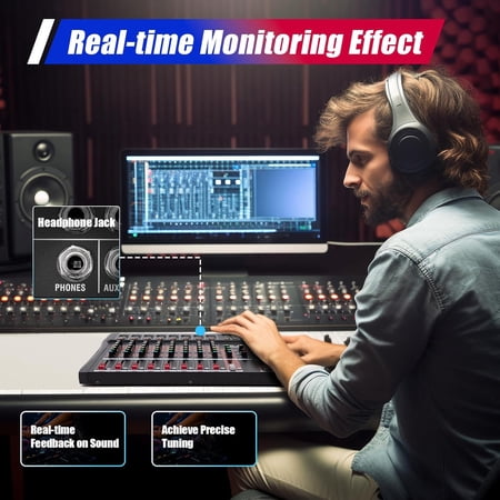 8 Channel Audio Mixer DJ Mixer, Professional Sound Board Mixing Console with Bluetooth USB Digital, Live Studio Audio Mixer 48V Phantom Power for Karaoke Streaming Recording$$Music