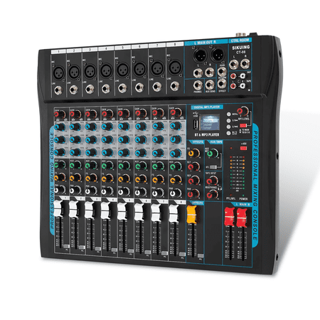 8 Channel Audio Mixer Sound Board Mixer 16 DSP Effect Audio Interfacer w/USB Drive for Computer Recording, 48V Power, XLR Microphone Jack DJ Mixer for Karaoke Studio Streaming Recording