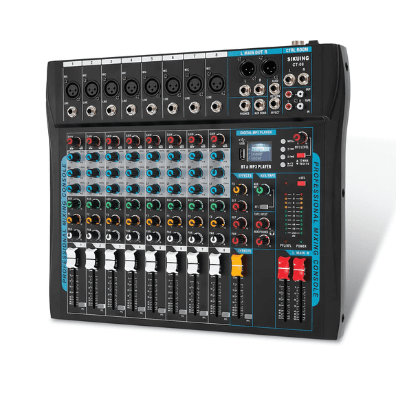 8 Channel Audio Mixer Sound Board Mixer 16 DSP Effect Audio Interfacer w/USB Drive for Computer Recording, 48V Power, XLR Microphone Jack DJ Mixer for Karaoke Studio Streaming Recording