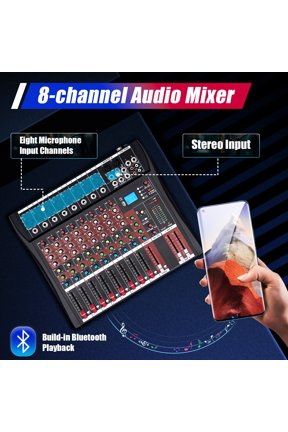 8 Channel Black Bluetooth Studio Audio Mixer Live Sound Mixing Console for home KTV, campus language