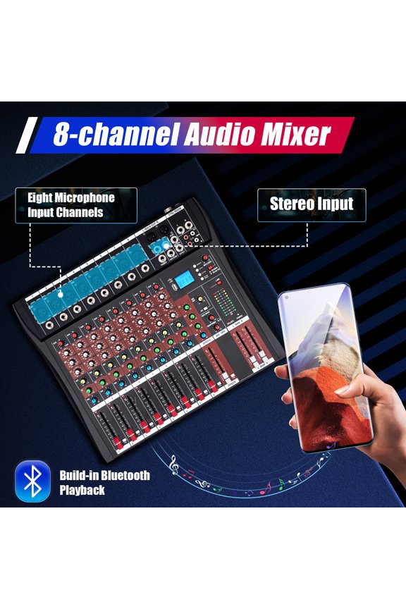 8 Channel Black Bluetooth Studio Audio Mixer Live Sound Mixing Console for home KTV, campus language
