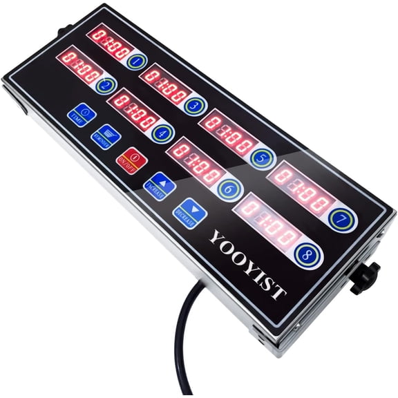 8-Channel Commercial Kitchen Timer Stainless Steel Digital LED Chef Cooking Timer with Loud Alarm and Wall Mount for Restaurant