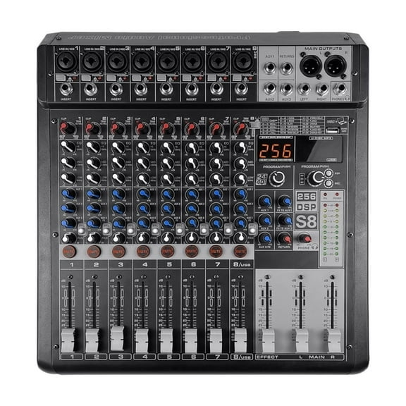 8 Channel DJ Controller With 256 DSP Reverb Effect BT 5.0 USB Mixer USB For Professional Sta Performance
