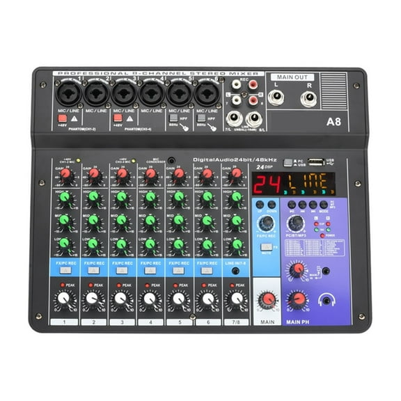 8 Channel DJ Sound Mixing Table 24 DSP Effect Audio Mixer PC USB Play Recording 48V Contoller Mixing Console A8 ,Easy to Use
