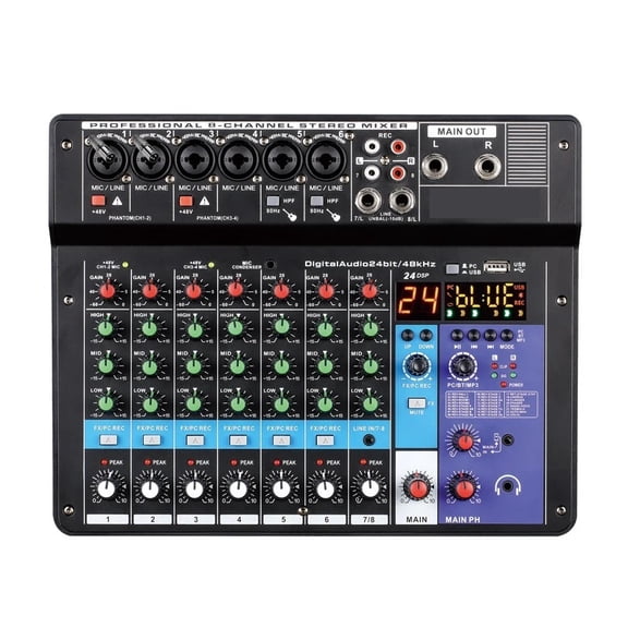 8 Channel DJ Sound Mixing Table 24 DSP Effect Mixer Bluetooth PC USB Play Recording