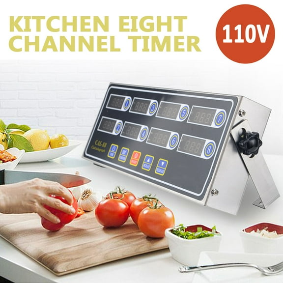 8 Channel Digital Kitchen Timer Clock Commercial Restaurant Reminder Cooking Calculagraph Loud Ring AC 110V Black