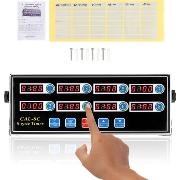 8-Channel Digital Kitchen Timer with Adjustable Loud Alarm and Stainless Steel Housing