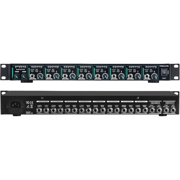 8-Channel Headphone Mixing Distribution Amplifier, Mountable High-Power Headphone Splitter Amp with Mono/Stereo Modes, 16 Headphone Outs, LED Meters for Studio & Live Sound Monitoring