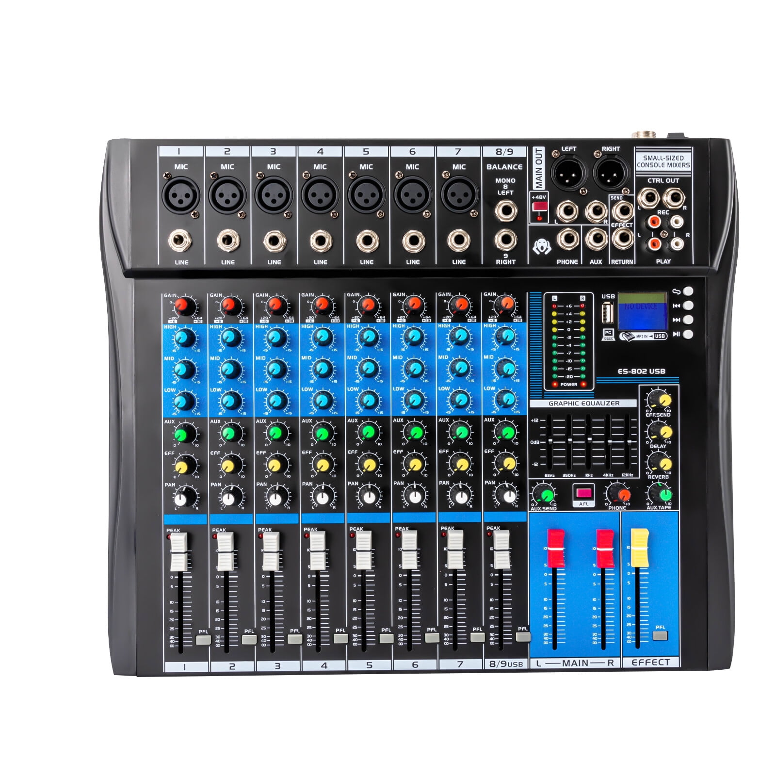 8 Channel Mixing Console Audio Mixer Bluetooth USB Audio Interface 48V Phantom Power Mixer Use for Stereo DJ Studio PC Recording Singing Webcast Party (8 Channel Mixer)