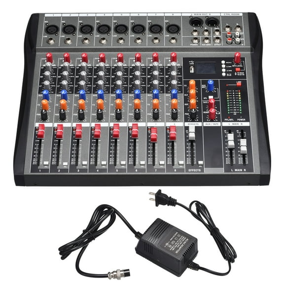 8 Channel Mixing Console Audio Mixer Sound Board Console System Input AC 110V 50Hz 18W for Conference Stage Show DJ