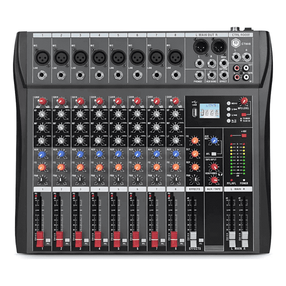 8 Channel Professional Audio Mixer Console Sound Board with 48V Phantom Power,USB Audio Interface for Live Show,Streaming Recording Music Stage Karaoke