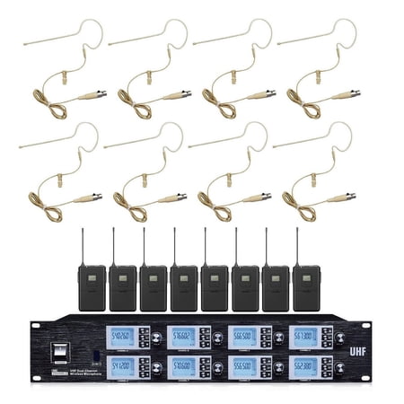 8 Channel UHF Wireless Microphone System Single Earset Mic for Film Making