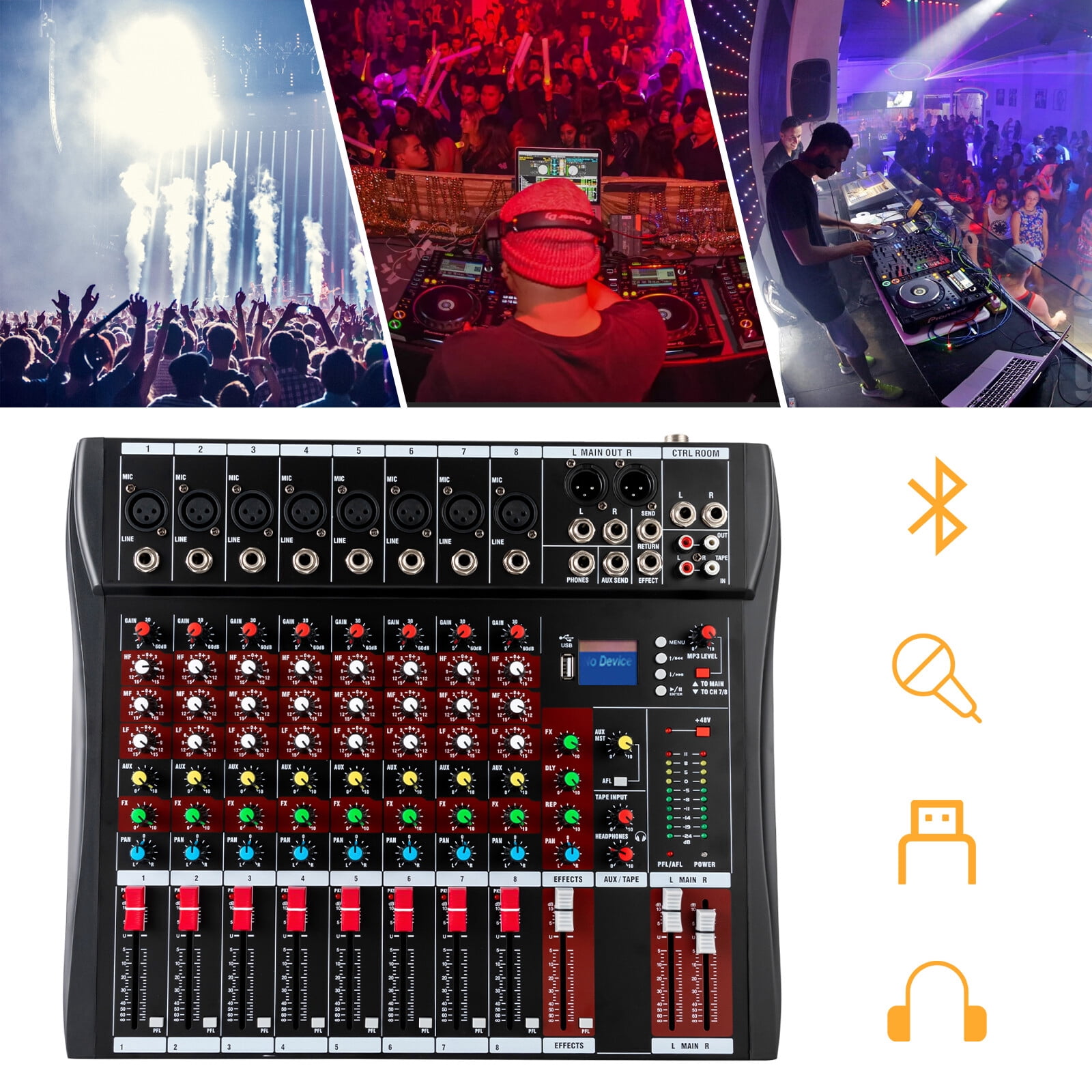 8 Channel USB Bluetooth Live Studio Audio Mixer Power Mixing Console Board w/USB