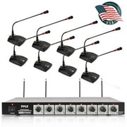 8 Channel Wireless Microphone System - Portable VHF Cordless Audio Mic Set with 1/4" and XLR Output, Dual Antenna, Black & Hosa CMS-110 3.5 mm TRS to 1/4" TRS Stereo Interconnect Cable, 10 Feet