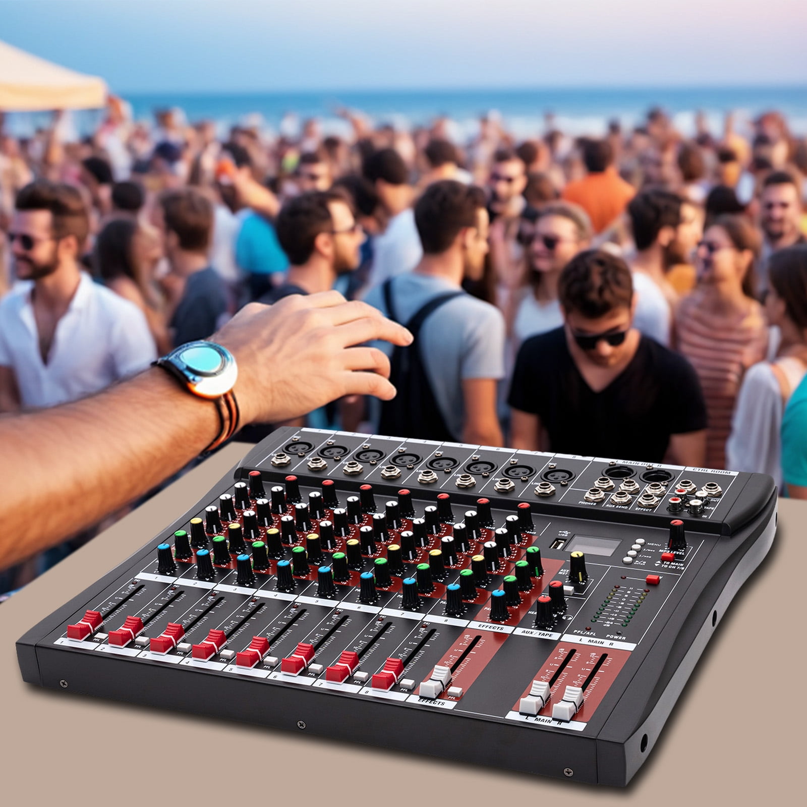 8 Channels Professional DJ Mixer, USB Mixing Console with Power Adapter, Bluetooth Live Studio Audio DJ Sound Mixer Board US Standard