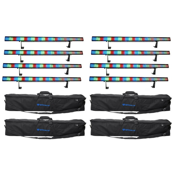 8) Chauvet COLORSTRIP 4 Ch. DMX Multi-Color DJ Light Bar/Color Strips+Carry Case