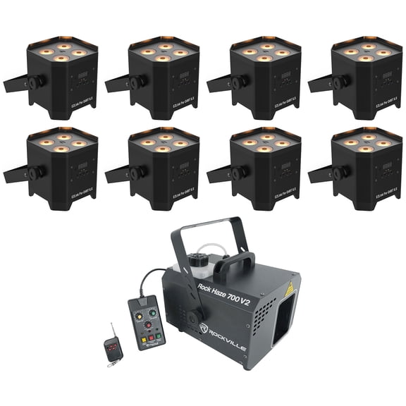 (8) Chauvet DJ EZLink Par Q4BT ILS RGBA Bluetooth Rechargeable Wash Lights+Hazer