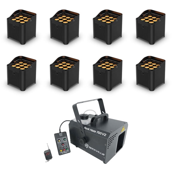 8 Chauvet DJ Freedom Par Q9 RGBA Wireless DMX Battery Par Wash Up-lights + Hazer