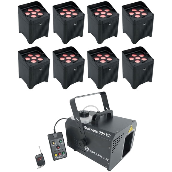 8) Chauvet DJ Freedom Par T6 Wireless Rechargeable RGB LED DMX Wash Lights+Hazer
