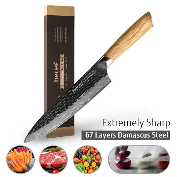 8" Chef Knife Damascus Professional Extra Sharp Japanese Knife with Wood Handle